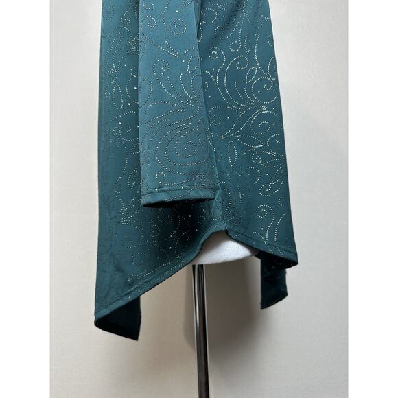 Women’s Sz M Green Long Sleeve Blouse With Gold Studded Embellishments Holiday - Picture 5 of 12